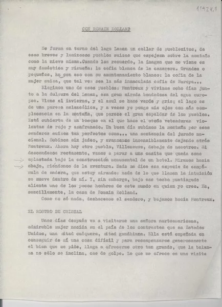 Con Romain Rolland  [manuscrito] Gabriela Mistral.
