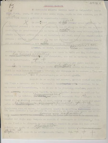 Eduardo Barrios  [manuscrito] Gabriela Mistral.