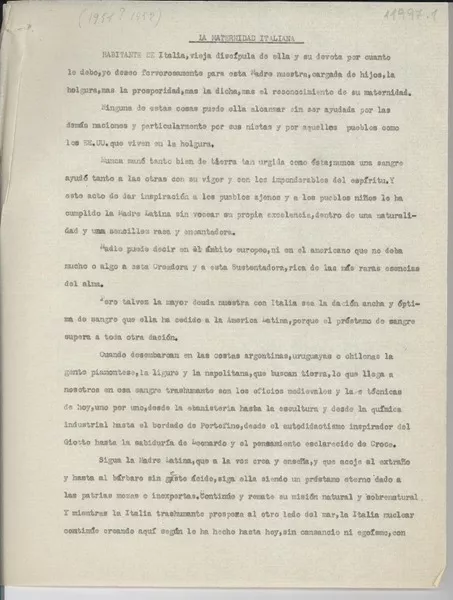 La maternidad italiana  [manuscrito] Gabriela Mistral.