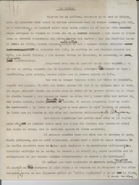 Un pregón  [manuscrito] Gabriela Mistral.