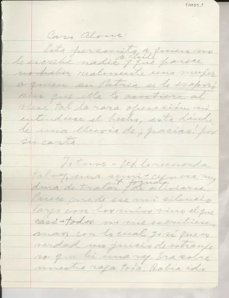[Carta] [1954 ó 1957], Roslyn Harbor, New York, [EE.UU.] [a] Alone, Santiago, Chile  [manuscrito] [Gabriela Mistral].