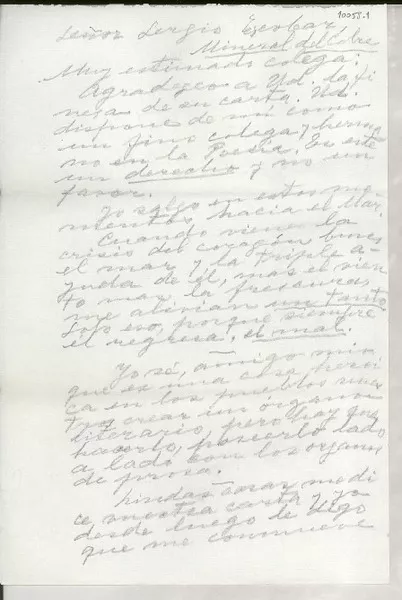 [Carta] [a] Sergio Escobar, Mineral del cobre  [manuscrito] Gabriela Mistral.