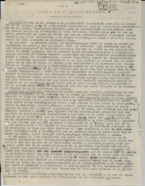 Recados quincenales  [manuscrito] Gabriela Mistral.