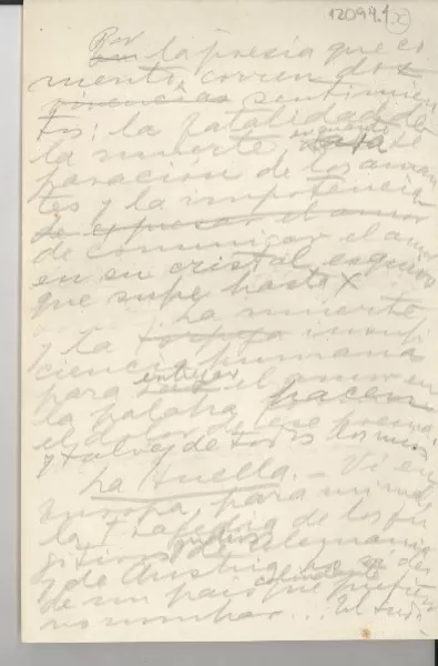 Comentario a unos versos : (La Huella, Poema del Hijo) [manuscrito] [Gabriela Mistral].