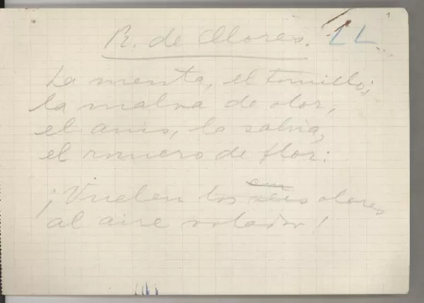 R[onda] de Olores  [manuscrito] Gabriela Mistral.