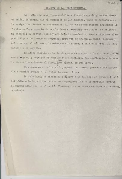 Silueta de la india mexicana  [manuscrito] [Gabriela Mistral].