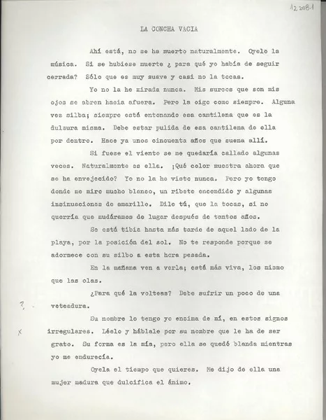 La concha vacía  [manuscrito] [Gabriela Mistral].