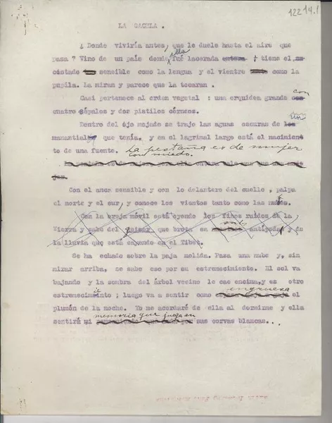 La gacela  [manuscrito] Gabriela Mistral.