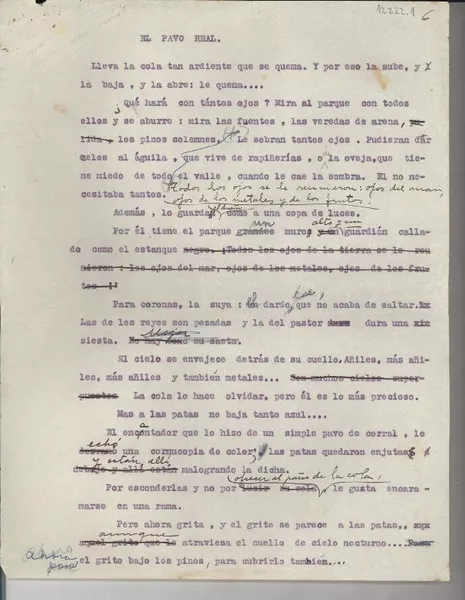 El pavo real  [manuscrito] [Gabriela Mistral].