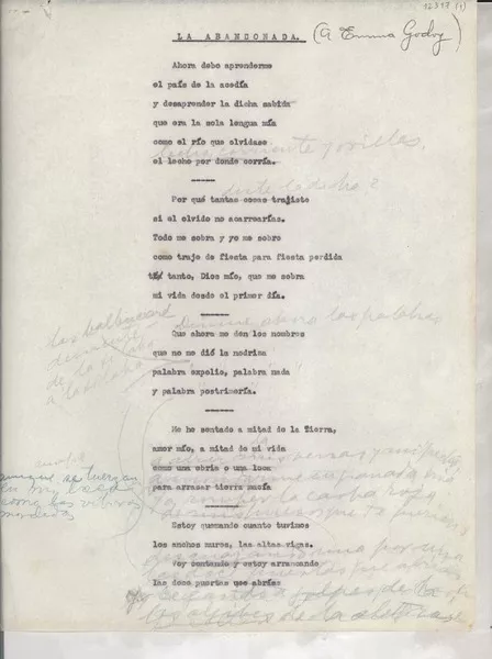 La abandonada  [manuscrito] [Gabriela Mistral].