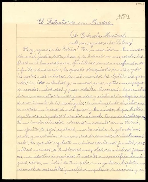 [Carta] 1954 sept. 8, Santiago [a] Gabriela Mistral  [manuscrito] Gustavo Adolfo Méndez.