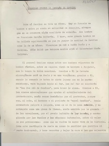 Palabras cuando la campaña de Sandino  [manuscrito] [Gabriela Mistral].
