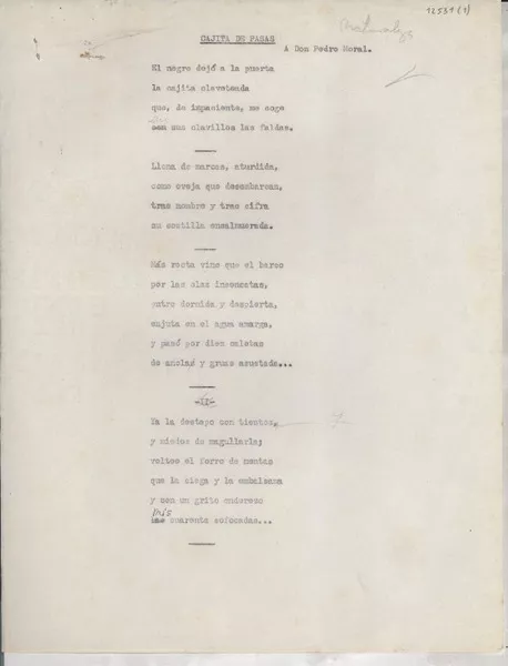Cajita de pasas  [manuscrito] [Gabriela Mistral].