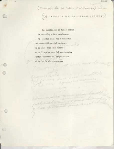 Canción de las niñas catalanas  [manuscrito] [Gabriela Mistral].