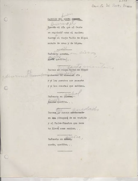Canción del sueño brusco  [manuscrito] [Gabriela Mistral].