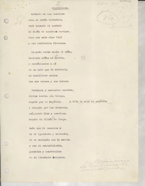 Cordillera  [manuscrito] [Gabriela Mistral].