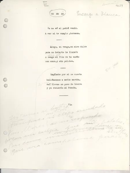 Yo no sé  [manuscrito] [Gabriela Mistral].