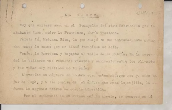 Motivo de San Francisco  [manuscrito] Gabriela Mistral.