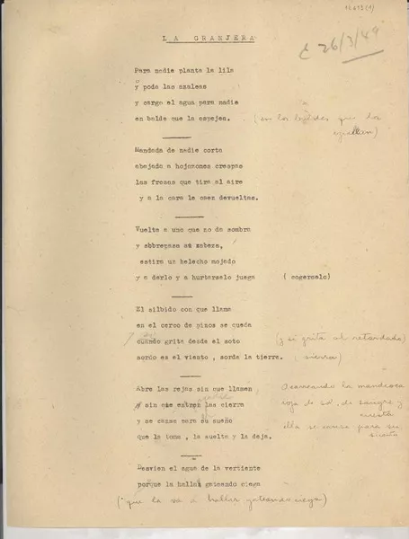 La granjera  [manuscrito] [Gabriela Mistral].