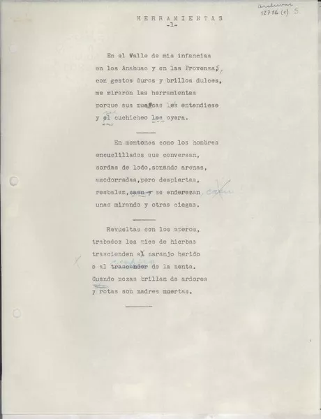 Herramientas  [manuscrito] [Gabriela Mistral].