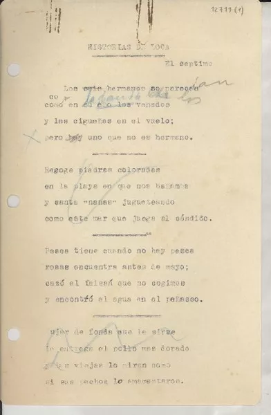Historias de loca : (El septimo [sic]) [manuscrito] [Gabriela Mistral].