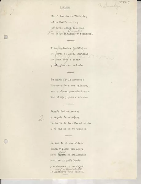Lavanda  [manuscrito] [Gabriela Mistral].