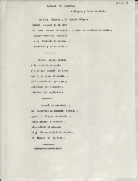 Lámpara de catedral  [manuscrito] [Gabriela Mistral].