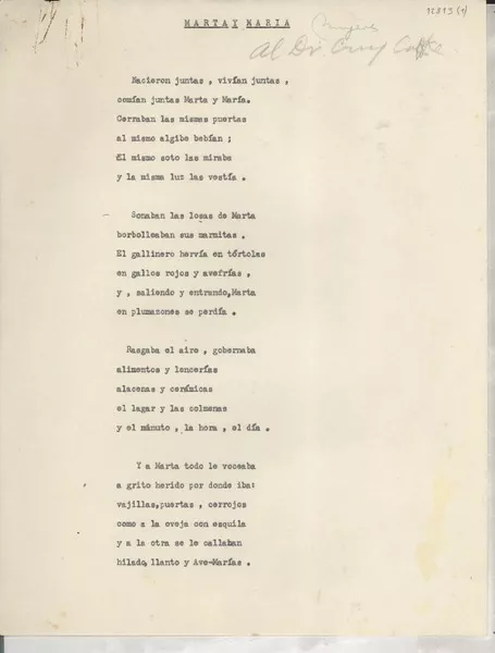 Marta y María  [manuscrito] [Gabriela Mistral].