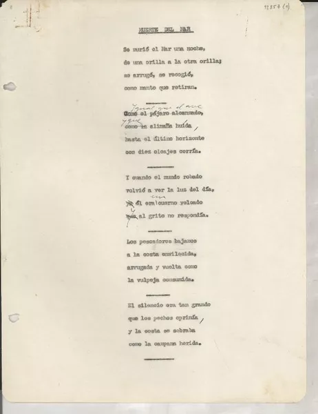 Muerte del mar  [manuscrito] [Gabriela Mistral].
