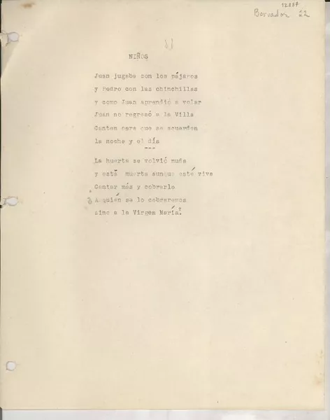 Niños  [manuscrito] [Gabriela Mistral].