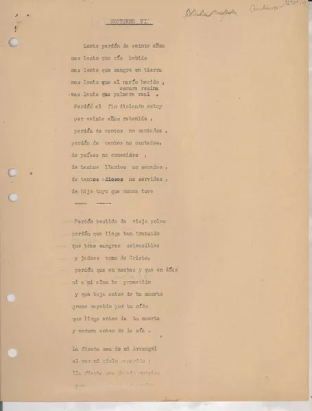 Nocturno VI  [manuscrito] [Gabriela Mistral].