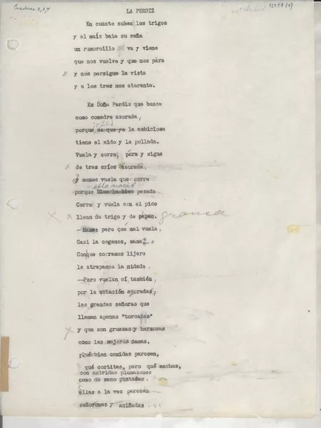 La perdiz  [manuscrito] [Gabriela Mistral].