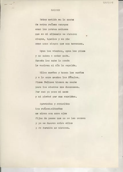 Raíces  [manuscrito] [Gabriela Mistral].