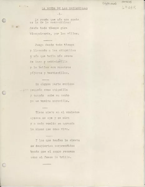 La ronda de la manzanilla  [manuscrito] [Gabriela Mistral].