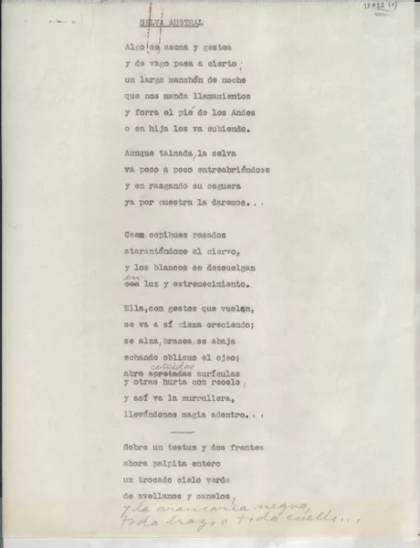 Selva Austral  [manuscrito] [Gabriela Mistral].