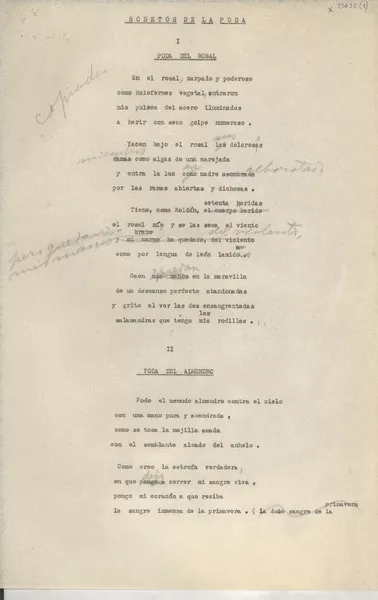 Sonetos de la poda  [manuscrito] [Gabriela Mistral].