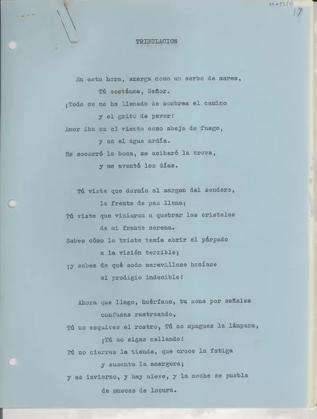 Tribulación  [manuscrito] [Gabriela Mistral].