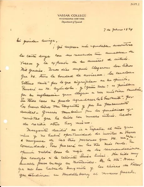 [Carta] 1934 feb. 7, N. York [a] [Gabriela Mistral]  [manuscrito] De una amiga.