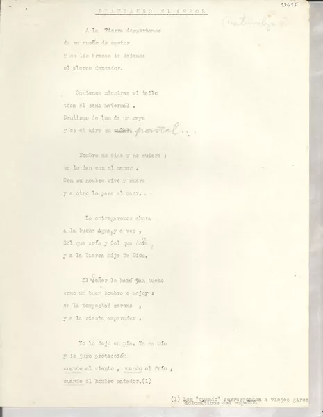 Plantando el árbol  [manuscrito] [Gabriela Mistral].