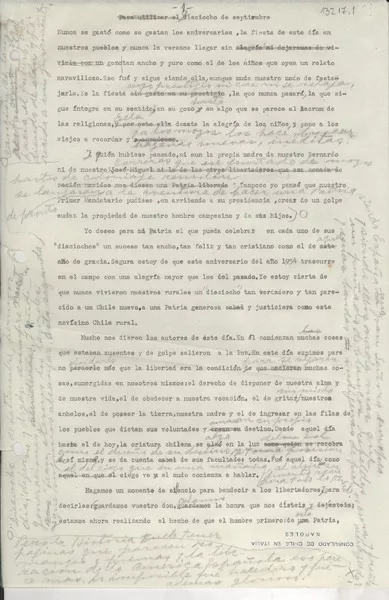Para utilizar el dieciocho de Septiembre  [manuscrito] [Gabriela Mistral].