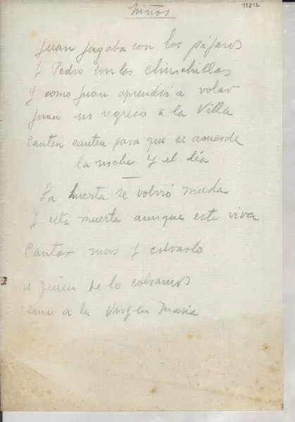 Niños  [manuscrito] [Gabriela Mistral].