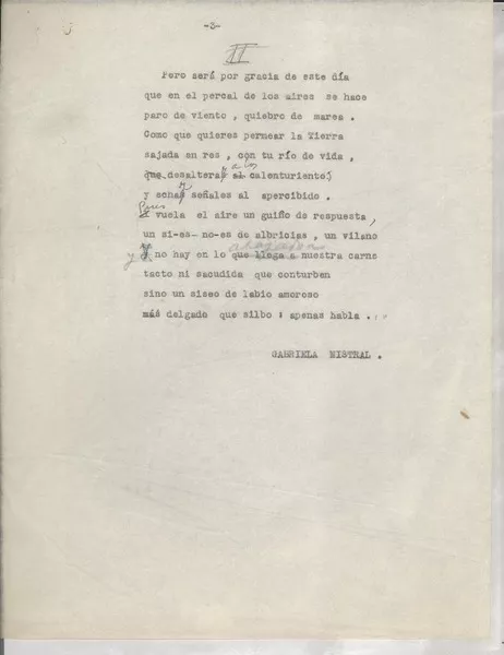 [Pero será por gracia de este día _]  [manuscrito] Gabriela Mistral.