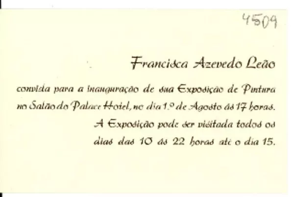 [Tarjeta] [1945, Brasil] [a] Gabriela Mistral  [manuscrito] Francisca Azevedo Leão.