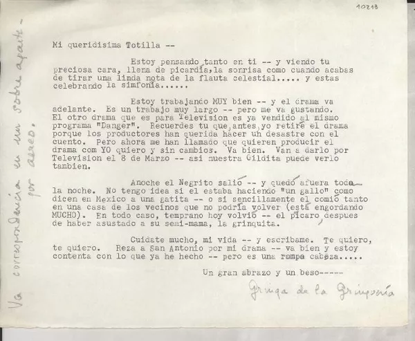 [Carta] [a] Totilla  [manuscrito] Doris Dana.