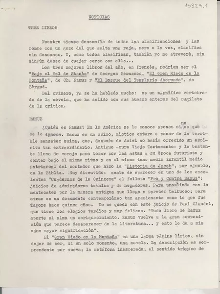 Noticias  [manuscrito] Gabriela Mistral.