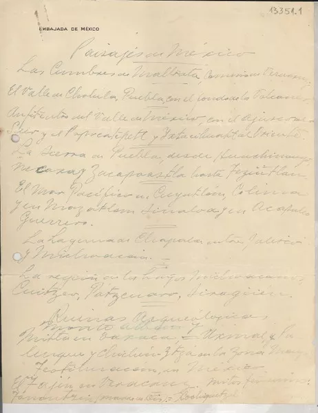 Paisajes de México  [manuscrito] Gabriela Mistral.