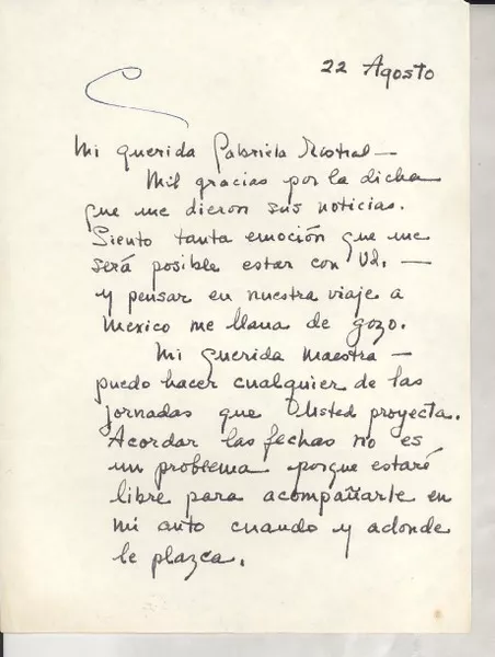 [Carta] 1948 ago. 22, New York [a] Gabriela Mistral  [manuscrito] Doris Dana.