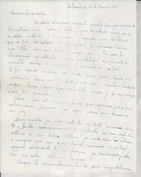 [Carta] 1957 ene. 14, Valparaíso, Chile [a] Doris Dana, New York, Estados Unidos  [manuscrito] Gilda Péndola.