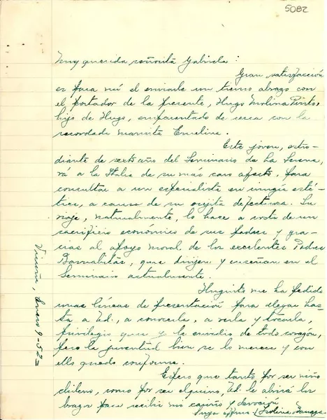 [Carta] 1952 ene. 9, Vicuña [a] Gabriela Mistral  [manuscrito] Isolina Barraza de Estay.