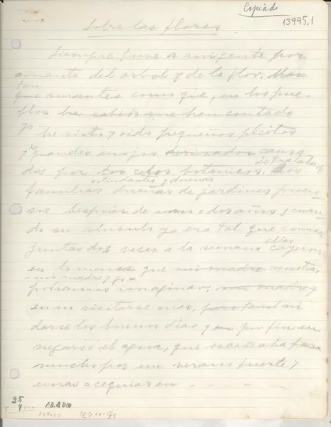 Sobre las flores  [manuscrito] Gabriela Mistral.